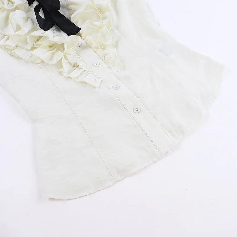 Gothic Victorian Ruffle Collar Bow Tie Sleeveless Vest Top