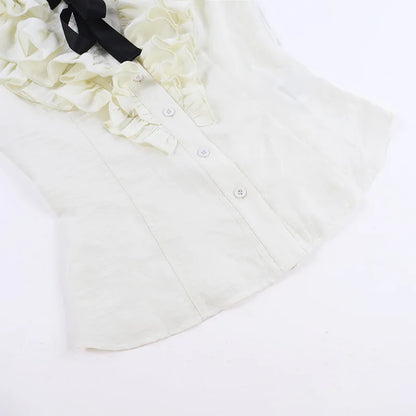 Gothic Victorian Ruffle Collar Bow Tie Sleeveless Vest Top