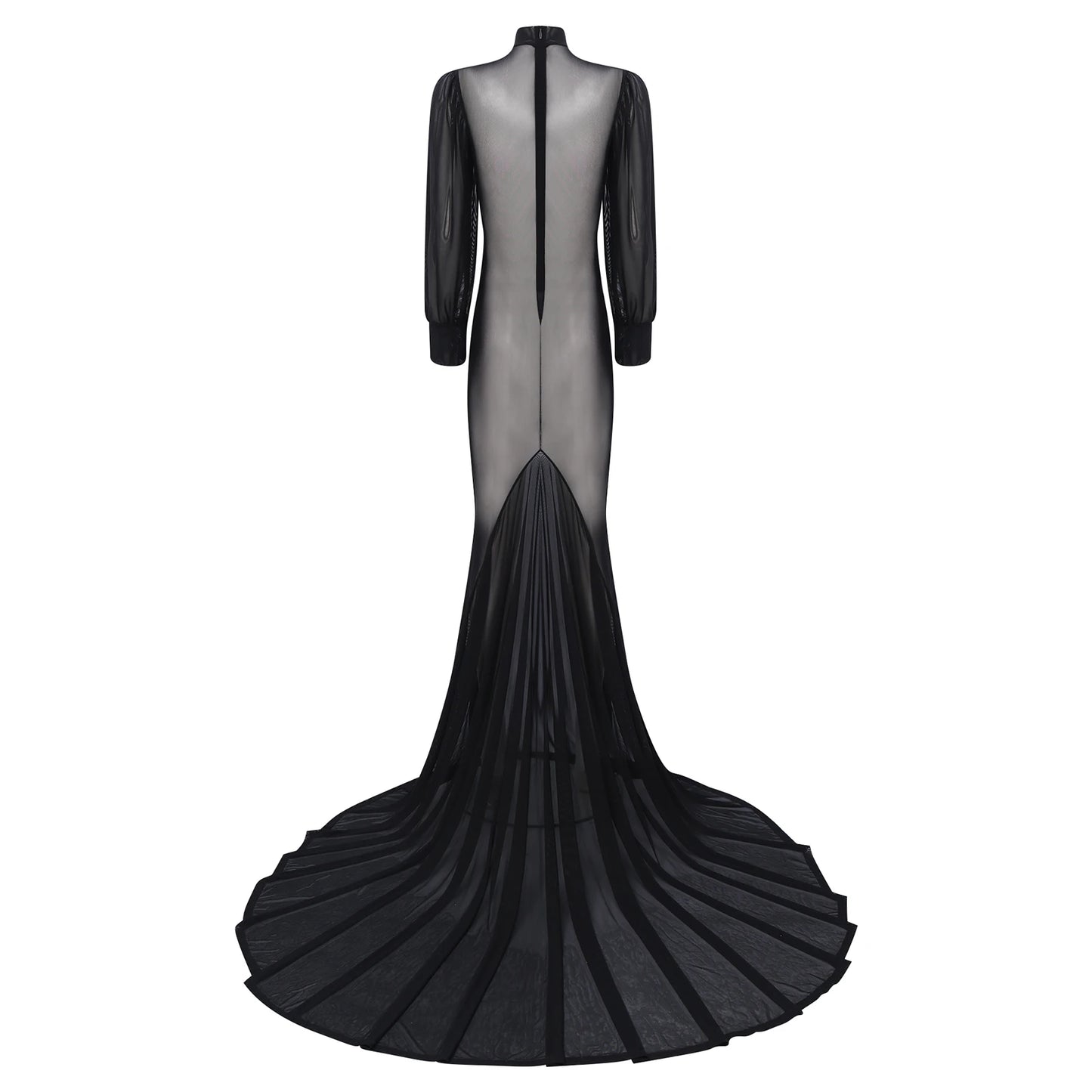Gothic Romantic Vampire Goth Lantern Sleeve Mesh See Through Court Train Long Dress