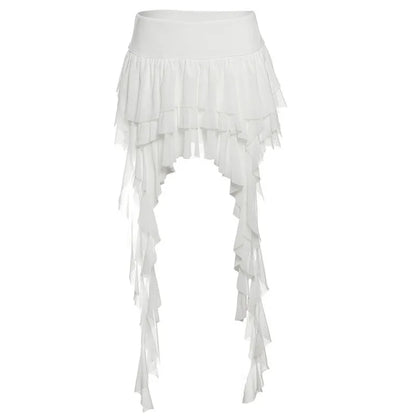 Gothic Romantic Goth Layered Ruffles Tassels Mini Skirt (available in 2 colors)