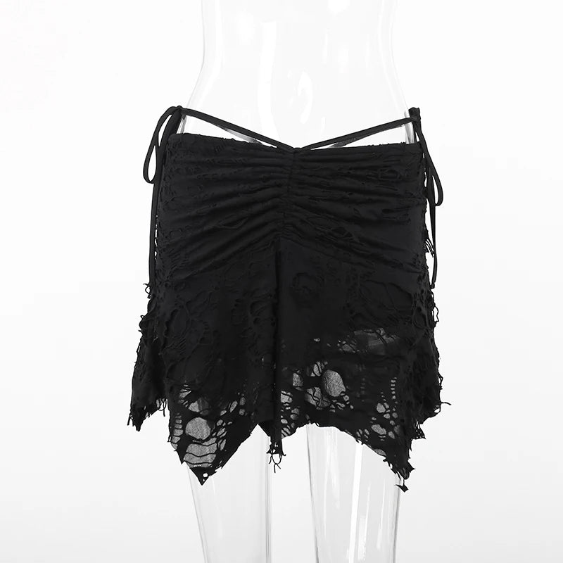 Gothic Distressed Irregular Hem Mini Skirt