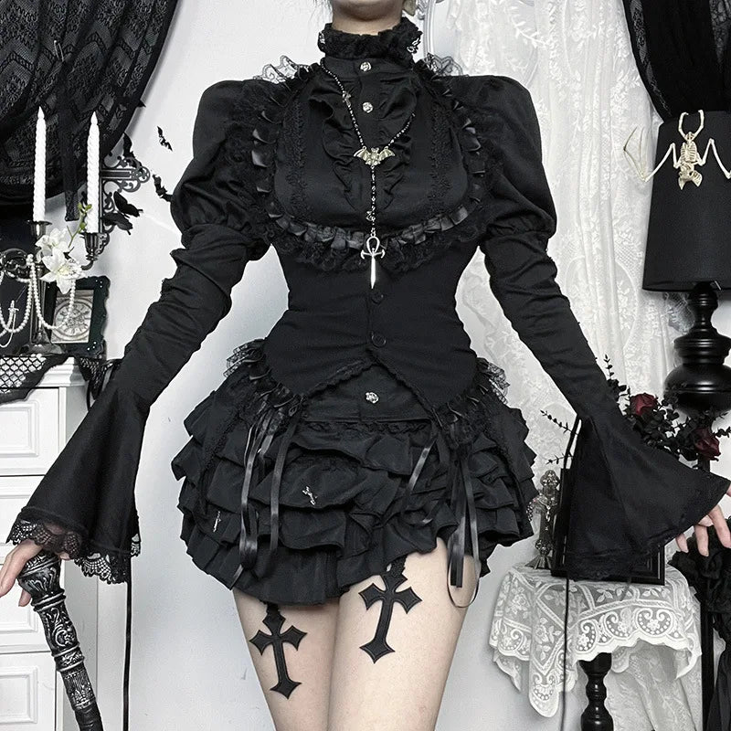 Gothic Alt Goth Halter Lace Trim Corset Waist Coat Top