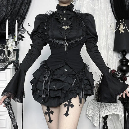 Gothic Alt Goth Halter Lace Trim Corset Waist Coat Top