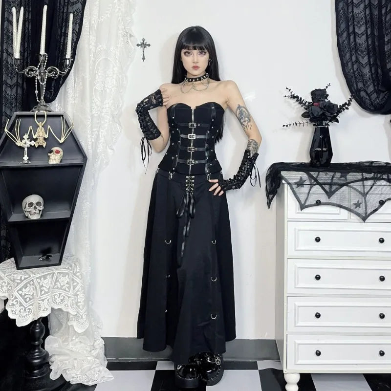 Gothic Lace Up Draped Skirt