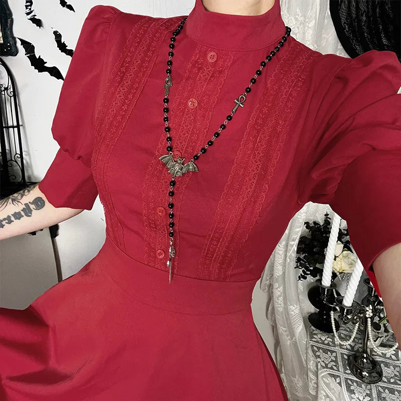 Gothic Vintage Red Pearl Cosplay Dress