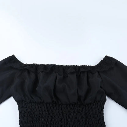 Gothic Alt Goth Off Shoulder Lace Trim Batwing Sleeves Mini Dress