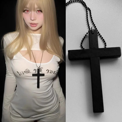 Gothic Alt Goth Large Wood Cross Pendant Necklace (available in 3 colors)