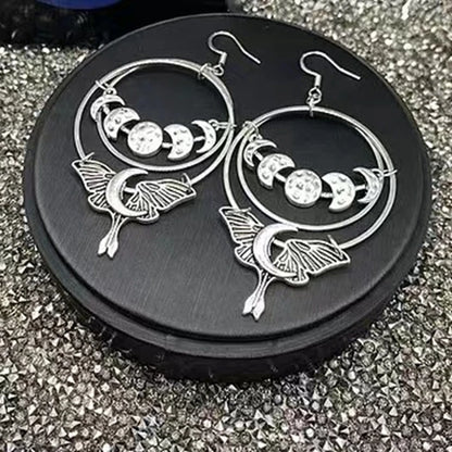 Gothic Alt Witchy Goth Moon Phase Luna Moth Drop Earrings