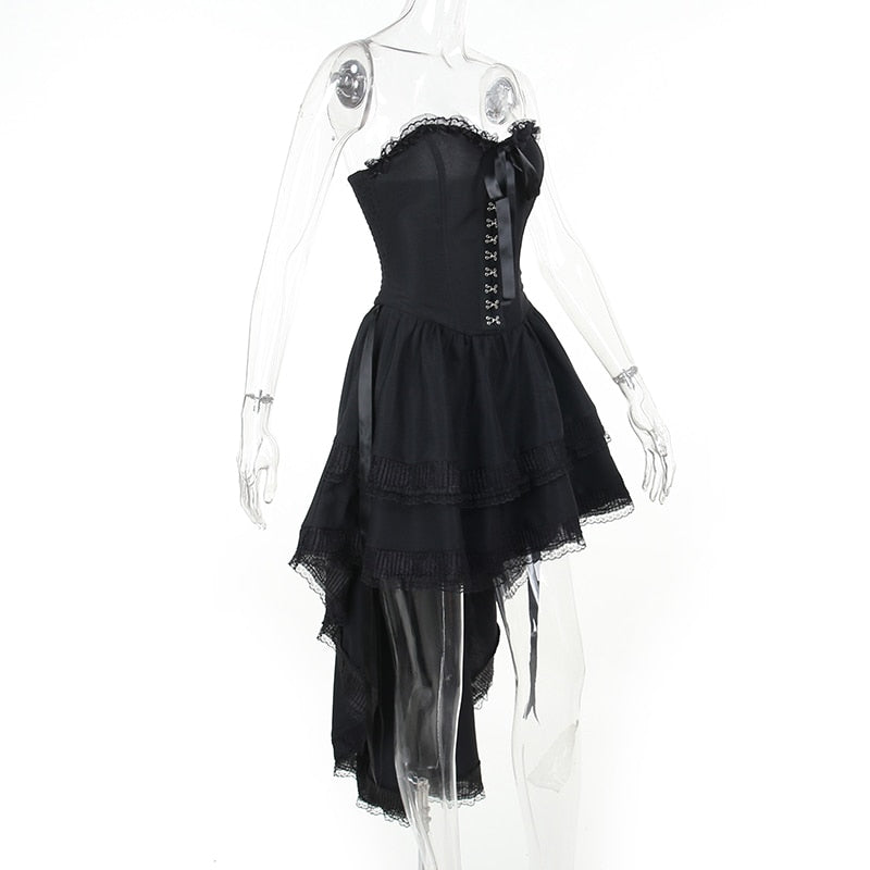 Gothic Corset Lace Trim Tube Swing Dress