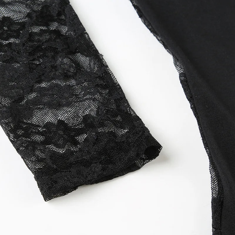 Gothic Alt Goth Lace Sleeves Sheer Back Shirt Top