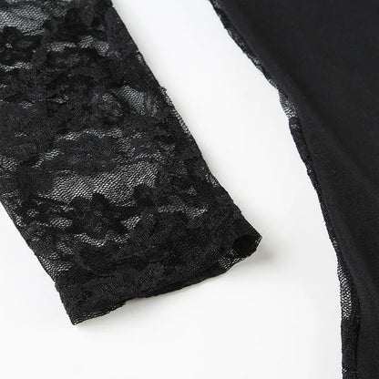 Gothic Alt Goth Lace Sleeves Sheer Back Shirt Top
