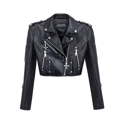 Goth Rock Cross Zipper Motorcycle Faux Leather Jacket