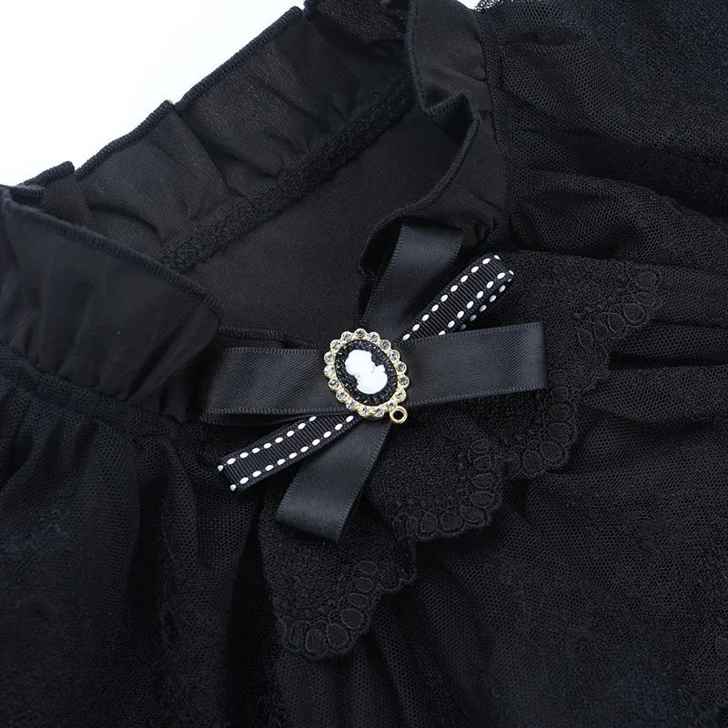 Gothic Victorian Romantic Ruffles Lace Patchwork Short Sleeve Blouse Top