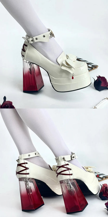 Gothic Japanese Lolita Harajuku Y2K Bow Transparent Platform High Heels Baby Doll Shoes (available in 3 colors)