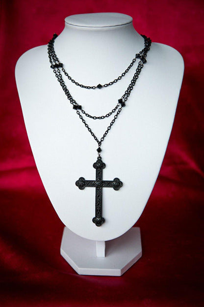 Gothic Black Cross Pendant Multilayer Necklace