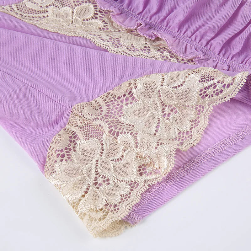 Gothic Romantic Y2K Lace Stitching Lilac Camisole Tank Top