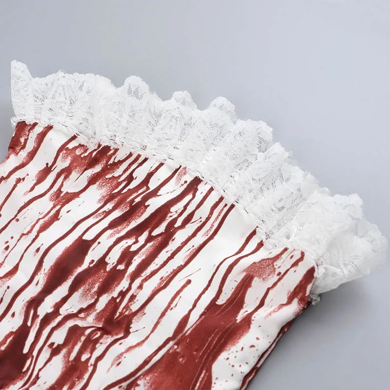 Gothic Alt Goth Halloween Blood Red Print Lace Patchwork Tank Top