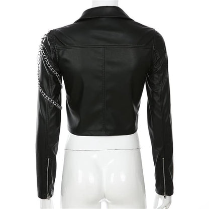 Gothic Chain Zipper Faux Leather Motorcycle Jacket