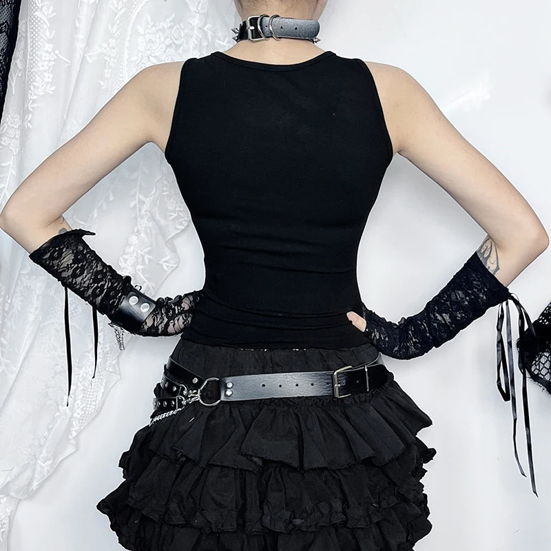 Gothic 90 s Goth Y2K See Through Lace Patchwork Camisole Top ROCK N DOLL gothic-90-s-goth-y2k-see-through-lace-patchwork-camisole-top-rock-n-doll