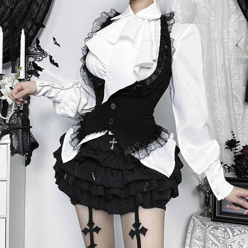 Gothic Alt Goth Halter Lace Trim Corset Waist Coat Top