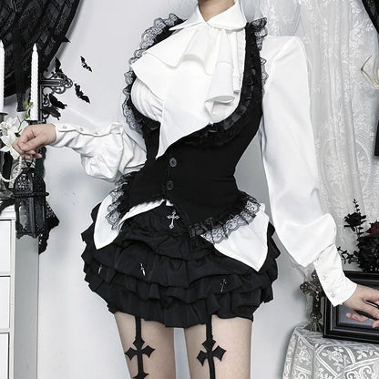 Gothic Alt Goth Halter Lace Trim Corset Waist Coat Top