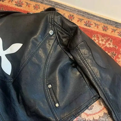 Goth Rock Cross Zipper Motorcycle Faux Leather Jacket