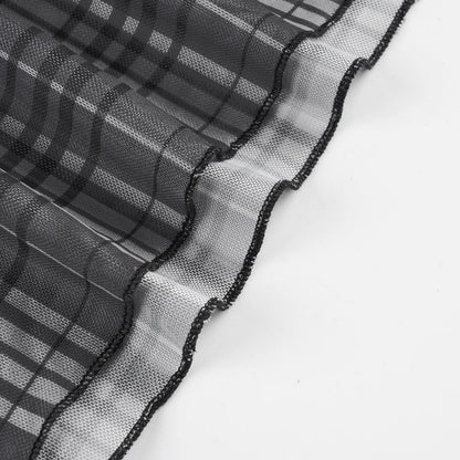 Gothic Alt Goth Grunge Y2K Plaid Mesh Patchwork Irregular Hem Midi Skirt