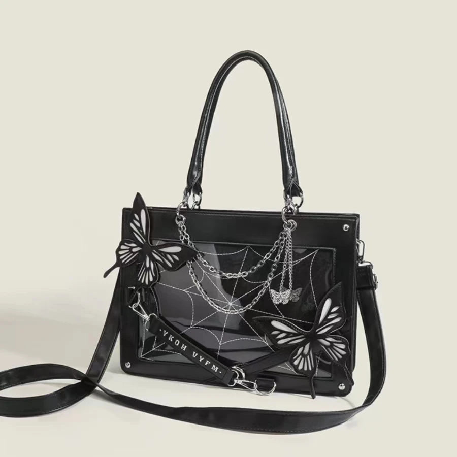 Gothic Y2K Alt Goth Butterfly Spider Web Letter Chain Handbag Lolita Shoulder Bag (available in 6 colors)