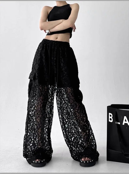 Gothic Y2K Summer Lace Wide Leg Pants (available in 2 colors)