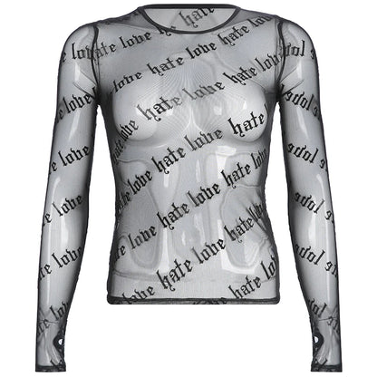 Gothic Grunge LOVE HATE Mesh Top