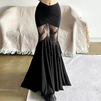 Gothic Romantic Goth Lace Patchwork Mermaid Skirt