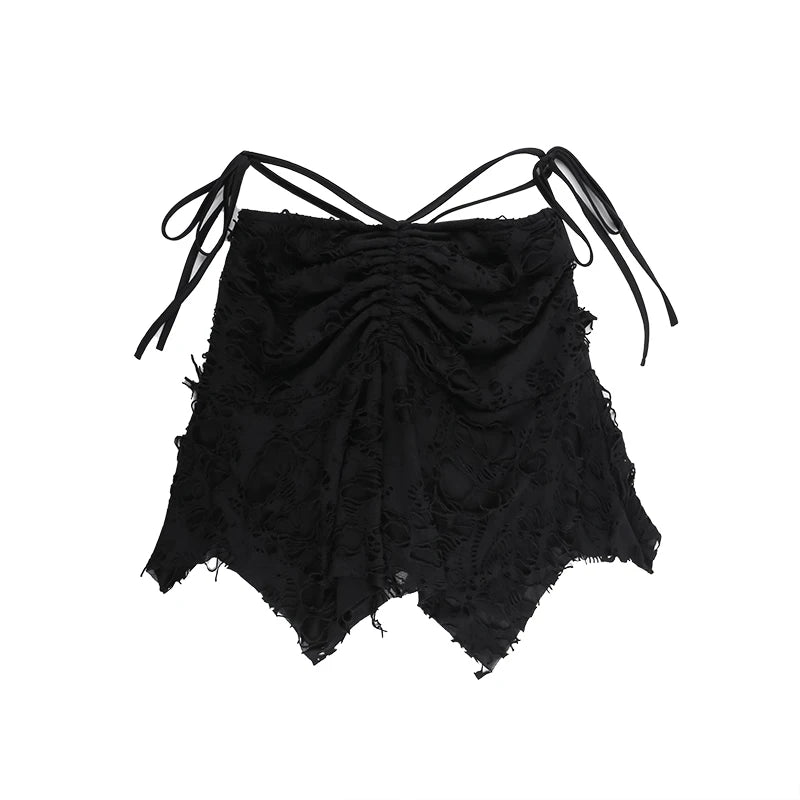 Gothic Distressed Irregular Hem Mini Skirt