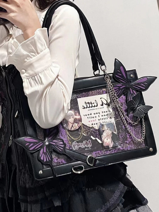 Gothic Y2K Alt Goth Butterfly Spider Web Letter Chain Handbag Lolita Shoulder Bag (available in 6 colors)