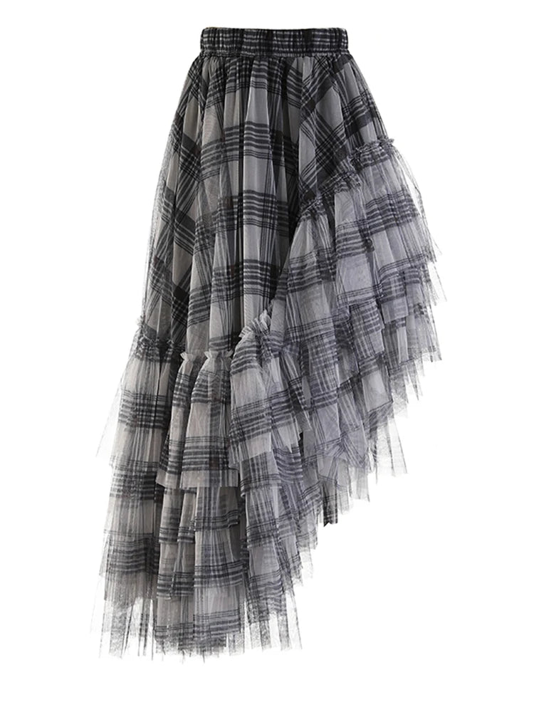 Gothic Grunge Y2K Alt Goth Plaid Mesh Irregular Skirt (available in 4 colors)