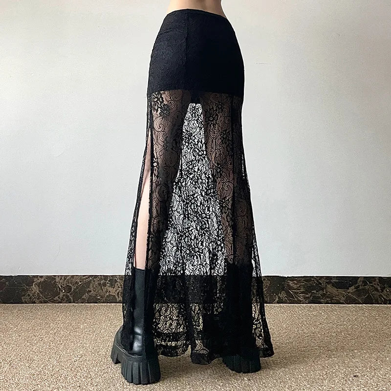 Gothic Romantic Goth Lace See Through Skirt