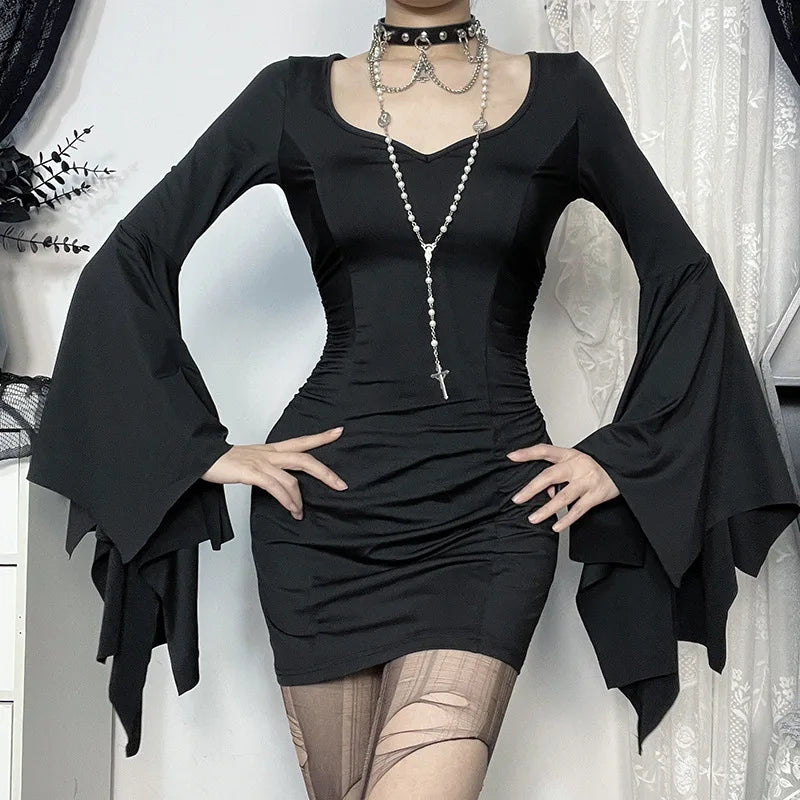 Gothic Bat Wing Sleeves Mini Dress