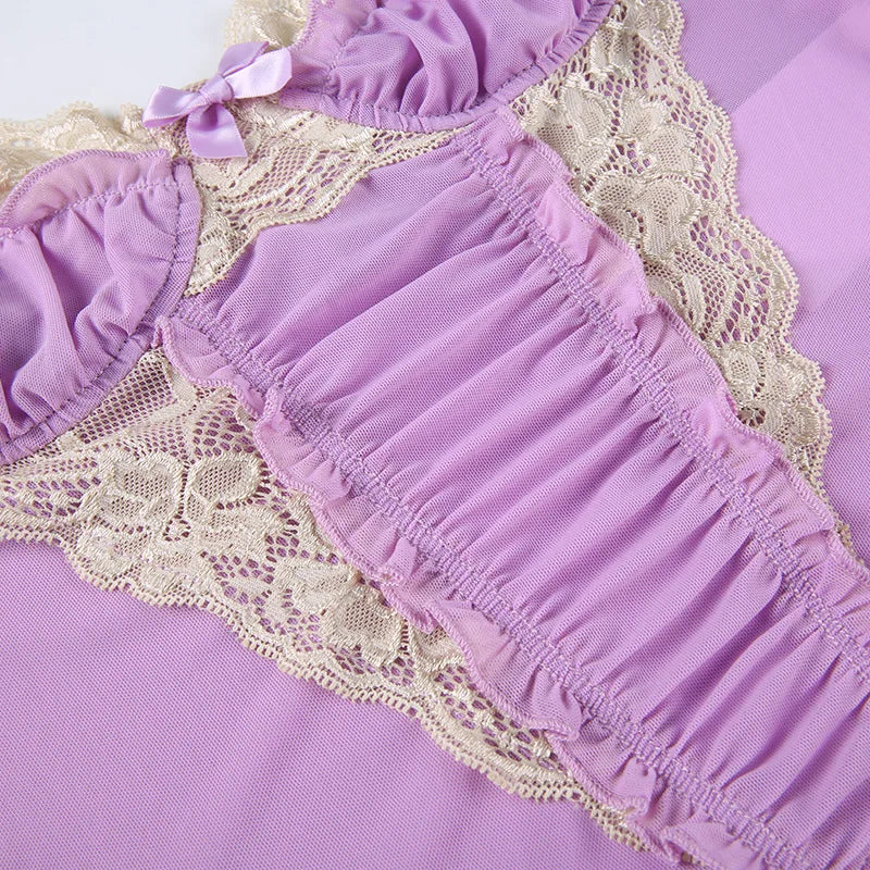 Gothic Romantic Y2K Lace Stitching Lilac Camisole Tank Top