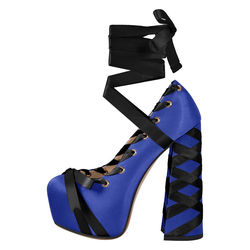 Gothic Lolita Harajuku Bow Ribbon Lace-up Ballet Pumps Platform Heels Shoes (available in 12 colors)