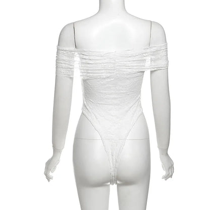 Gothic Alt Goth Off Shoulder Lace Mesh Bodysuit Top
