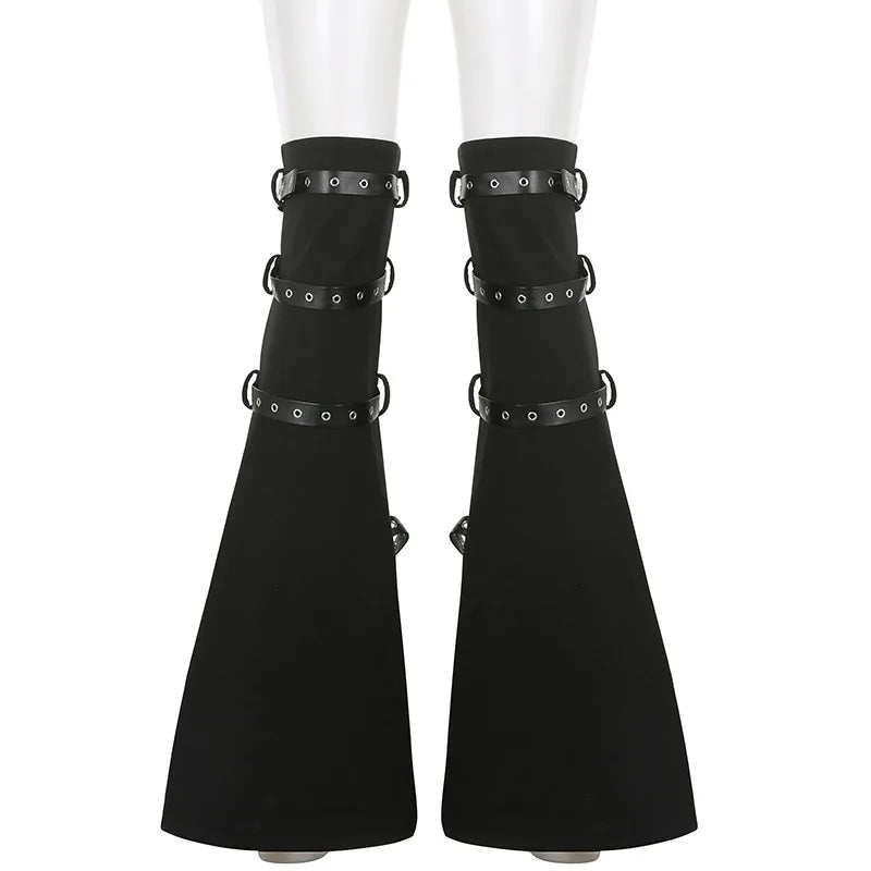 Alt Gothic Cybergoth Eyelet Strap Patched Leg Warmers