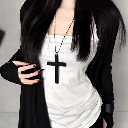 Gothic Alt Goth Large Wood Cross Pendant Necklace (available in 3 colors)