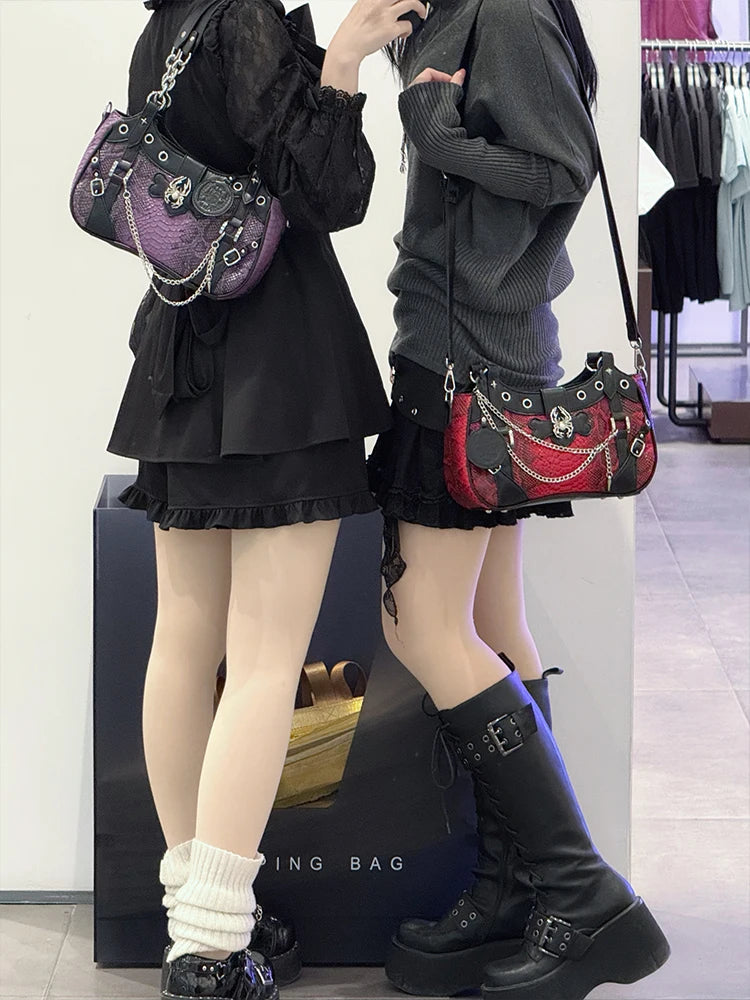 Gothic Y2K Harajuku Alt Goth Spider Chain Hand Bag Crossbody Bag