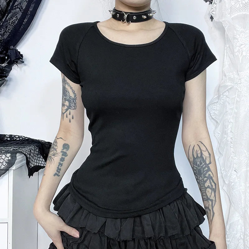 Gothic Y2K 90s Goth Dark Angel Sheer Back Shirt Top