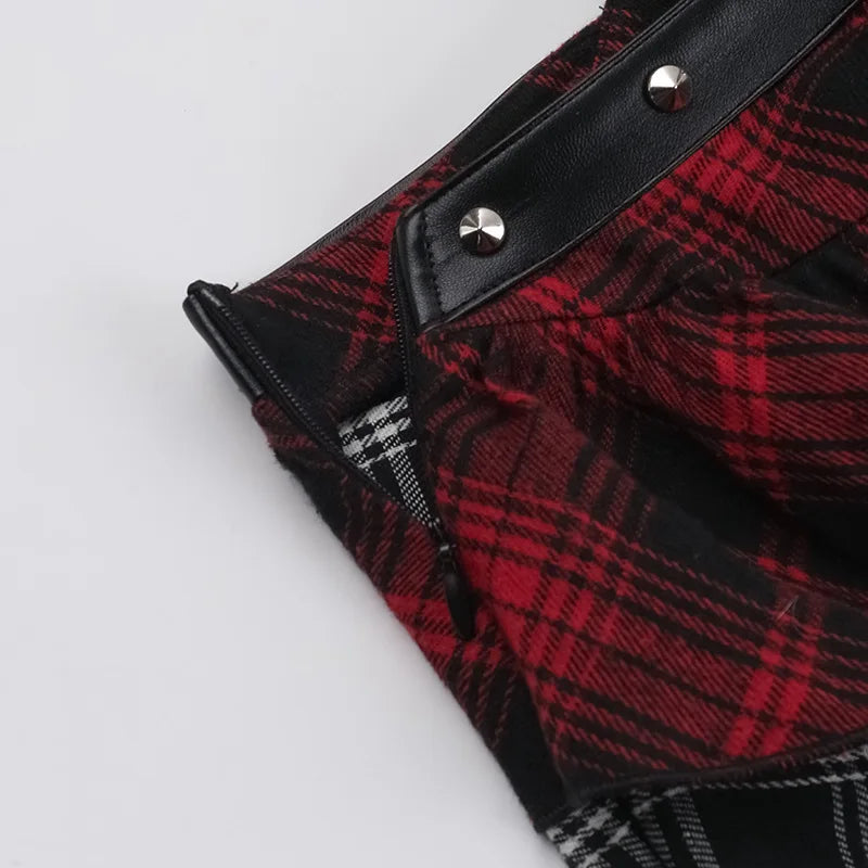 Alt Gothic Grunge Irregular Hem Layered Plaid Mini Skirt