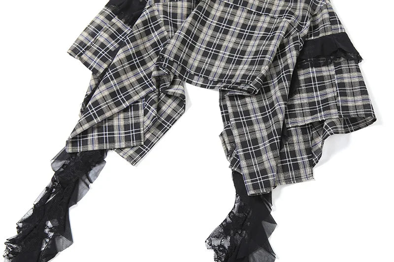 Alt Gothic Y2K Plaid Irregular Design Mini Skirt