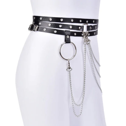 Gothic Faux Leather Multi Strap Chain Belt