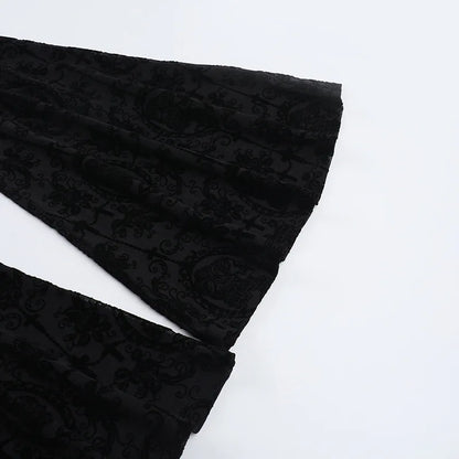 Gothic Harajuku Alt Goth Lace Patchwork Hollow Out High Waist Flare Pants