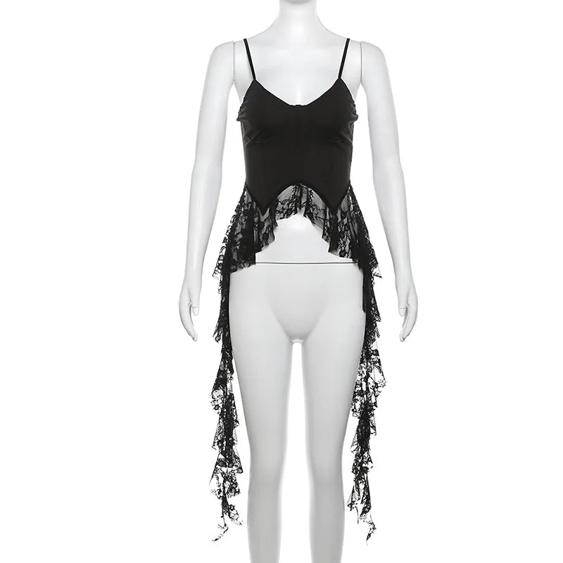Gothic Y2K Alt Goth Irregular Lace Ruffled Tank Top (available in 2 colors)