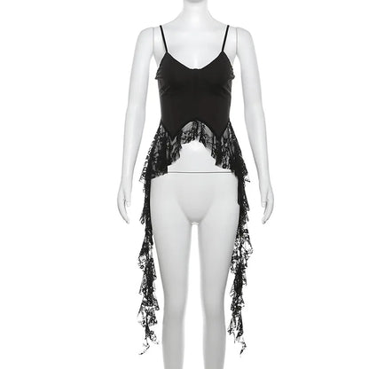 Gothic Y2K Alt Goth Irregular Lace Ruffled Tank Top (available in 2 colors)