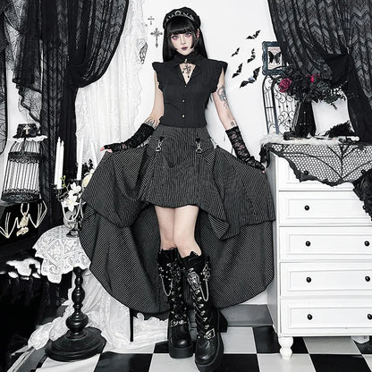 Gothic Alt Goth Pinstriped Ruched Skirt